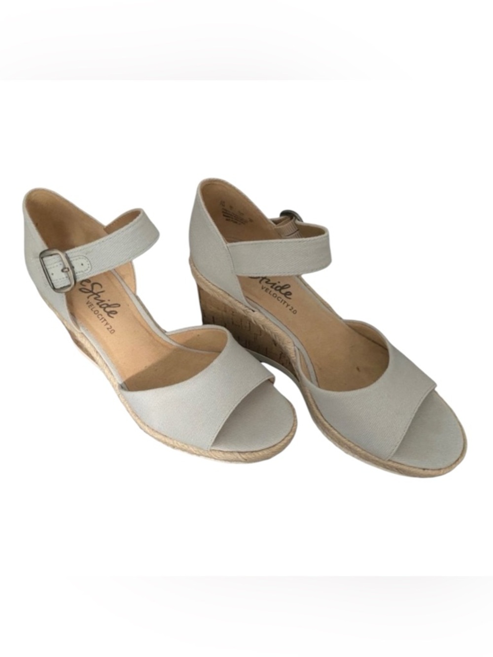 Life Stride Gray Sandals Cork Wedge Espadrille Open Toe Jute Trimmed Womens Sz 7